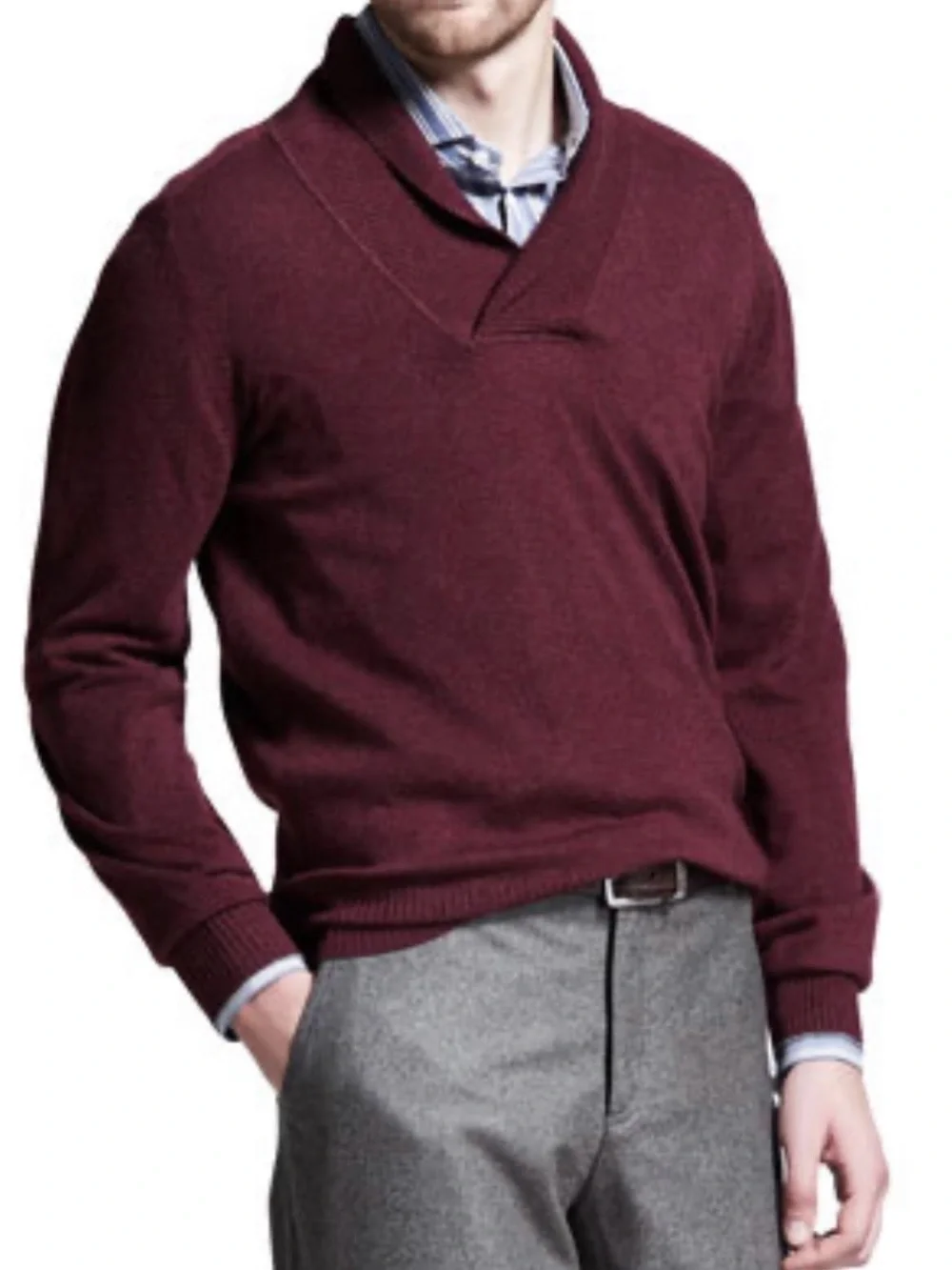 Banana Republic Men's V-Neck Shawl Sweater in Burgundy